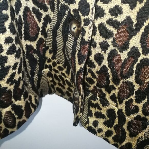 VINTAGE Y2K Leopard Print Neutral Button Front Bomber Jacket / Blazer Sz Medium - Picture 8 of 16